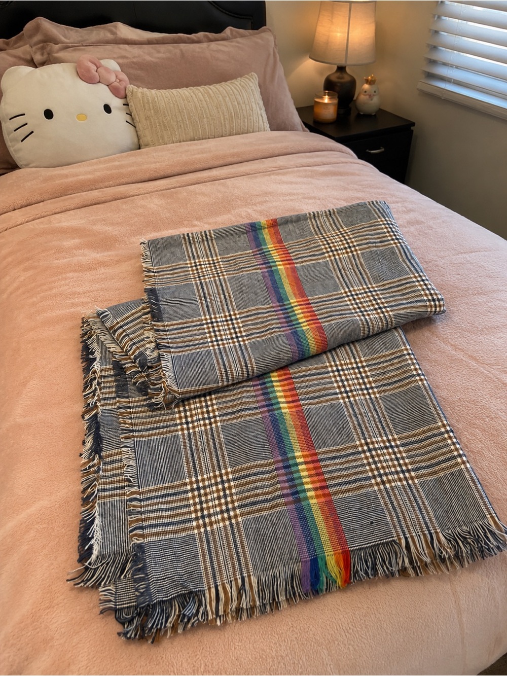 Plaid Rainbow Stripe Oversized Wrap / Scarf